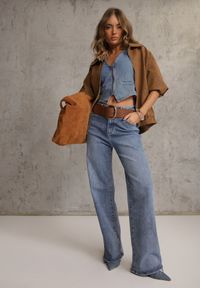 Renee - Niebieskie Jeansy Wide Leg High Waist z Bawełną i Dodatkiem Wiskozy Salithoe. Stan: podwyższony. Kolekcja: plus size. Kolor: niebieski #1