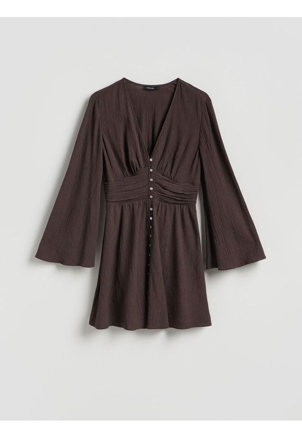 Reserved - Sukienka z wiskozą - ciemnobrązowy. Kolor: brązowy. Materiał: wiskoza