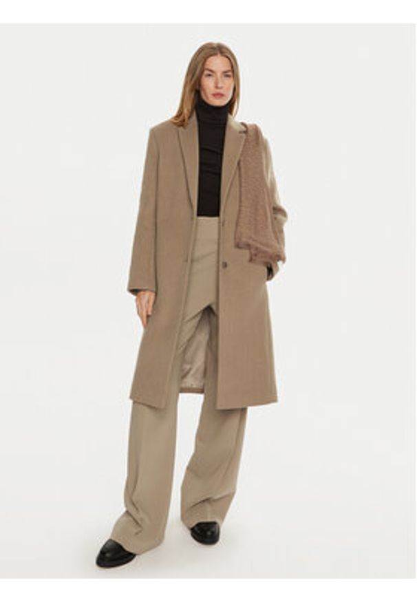 Calvin Klein Płaszcz wełniany K20K207701 Beżowy Regular Fit. Kolor: beżowy. Materiał: wełna, syntetyk