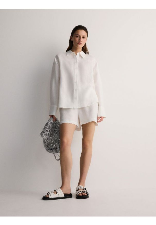 Reserved - Koszula z lnem - złamana biel. Materiał: len