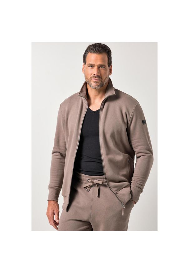 JAY-PI - Męska Bluza dresowa stójka do 8XL. Typ kołnierza: kołnierzyk stójkowy. Kolekcja: plus size. Kolor: brązowy. Materiał: poliester, bawełna, materiał