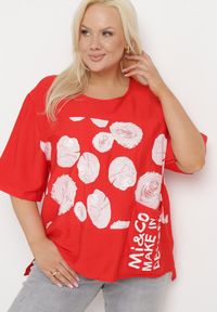Born2be - Czerwony Bawełniany T-shirt z Nadrukiem i Kieszonką Lovelina. Kolor: czerwony. Materiał: bawełna. Wzór: nadruk. Styl: klasyczny, elegancki #4