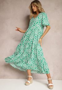 Renee - Zielona Casualowa Sukienka z Rozkloszowanym Fasonem Wilalila. Okazja: na co dzień. Kolor: zielony. Materiał: wiskoza. Długość rękawa: krótki rękaw. Styl: casual #5