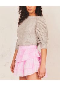 LOVE SHACK FANCY - Różowa spódnica mini. Kolor: różowy, wielokolorowy, fioletowy. Materiał: koronka, bawełna. Wzór: koronka, aplikacja. Sezon: lato