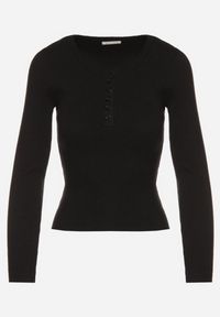 Born2be - Czarny Sweter z Wiskozą Zdobiony Metaliczną Nicią i Guzikami przy Dekolcie Lianola. Okazja: na co dzień. Kolor: czarny. Materiał: wiskoza. Wzór: aplikacja. Styl: casual #6