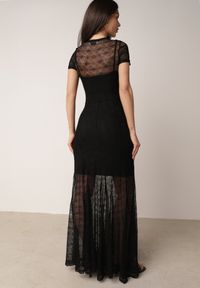 Born2be - Czarna Siateczkowa Sukienka Koktajlowa z Wiskozą na Krótki Rękaw Talogana. Okazja: na wesele, na ślub cywilny, na imprezę. Kolor: czarny. Materiał: wiskoza. Długość rękawa: krótki rękaw. Styl: wizytowy #7