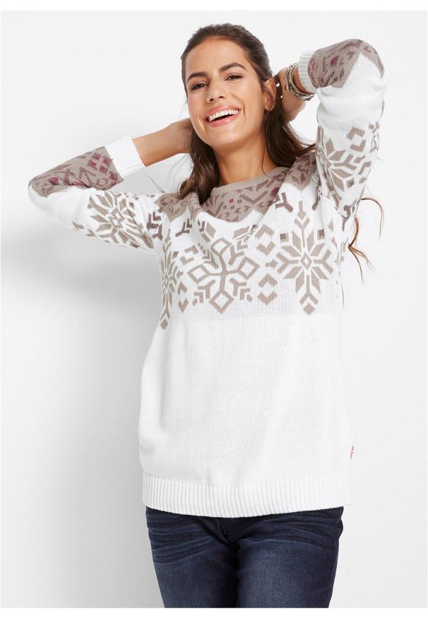 bonprix - Sweter w norweski wzór. Kolor: biały