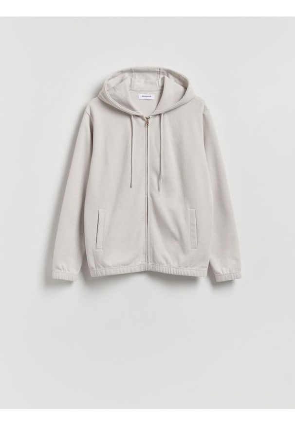 Reserved - Rozpinana bluza z kapturem - jasnoszary. Kolor: szary. Materiał: dzianina, bawełna