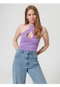 Sinsay - Top z wycięciem - fioletowy. Kolor: fioletowy. Materiał: włókno, bawełna #1