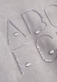 Renee - Szary Bawełniany T-shirt Oversize z Haftowanym Napisem z Cekinami Talomora. Okazja: na imprezę, na co dzień. Kolor: szary. Materiał: bawełna. Wzór: haft, napisy. Styl: rockowy, casual #8