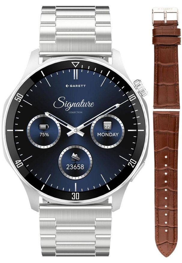 GARETT - Smartwatch Garett Smartwatch męski Garett 5904238485132 srebrny bransoleta. Rodzaj zegarka: smartwatch. Kolor: srebrny