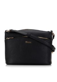 Wittchen - Damska torebka crossbody z kieszenią z przodu czarna. Kolor: czarny. Wzór: kwiaty. Materiał: skórzane. Styl: elegancki, retro