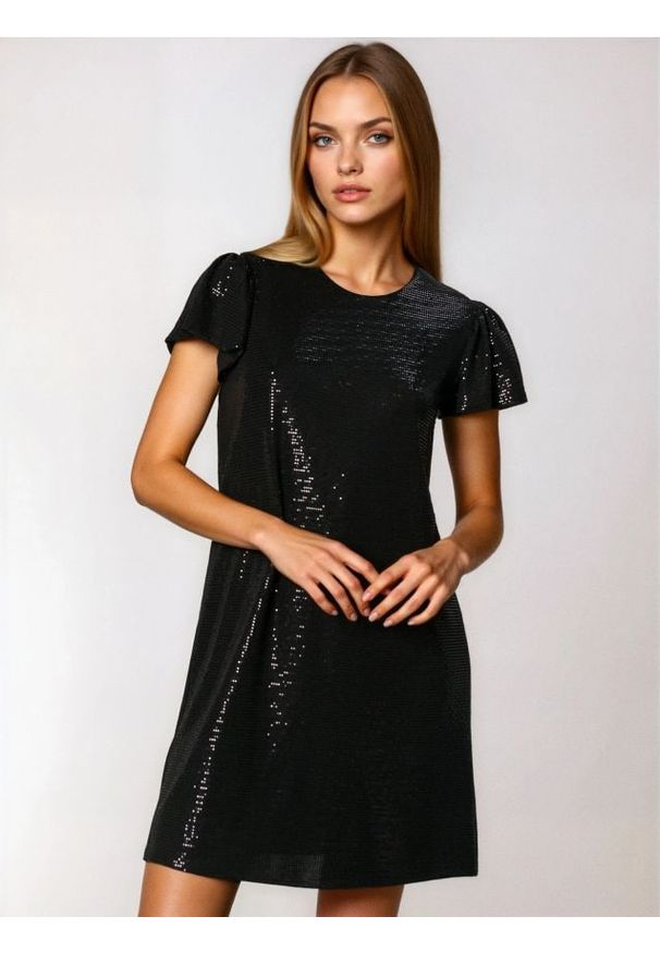 Sinsay - Sukienka mini z połyskującymi aplikacjami - czarny. Kolor: czarny. Wzór: aplikacja. Długość: mini