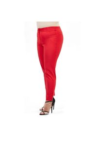 Moda Size Plus Iwanek - Eleganckie czerwone spodnie chinosy XXL OVERSIZE LATO. Okazja: na co dzień, do pracy. Kolor: czerwony. Materiał: skóra, materiał, bawełna, tkanina, włókno, poliester. Wzór: jednolity, aplikacja. Sezon: lato. Styl: elegancki #1
