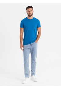Ombre Clothing - Męski klasyczny bawełniany T-shirt BASIC - niebieski V12 - Rozmiar: XXL. Okazja: na co dzień. Kolor: niebieski. Materiał: bawełna. Styl: klasyczny #6