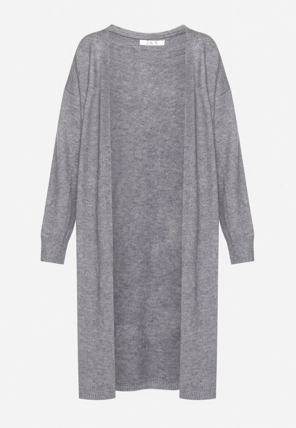 Born2be - Szary Klasyczny Długi Kardigan Niezapinany z Wełną Zozila. Okazja: na co dzień. Kolor: szary. Materiał: wełna. Długość: długie. Sezon: zima, jesień. Styl: klasyczny