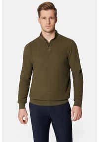 Lancerto - Sweter Oliwkowy Rozpinany z Bawełną Jonathan. Kolor: zielony. Materiał: elastan, bawełna