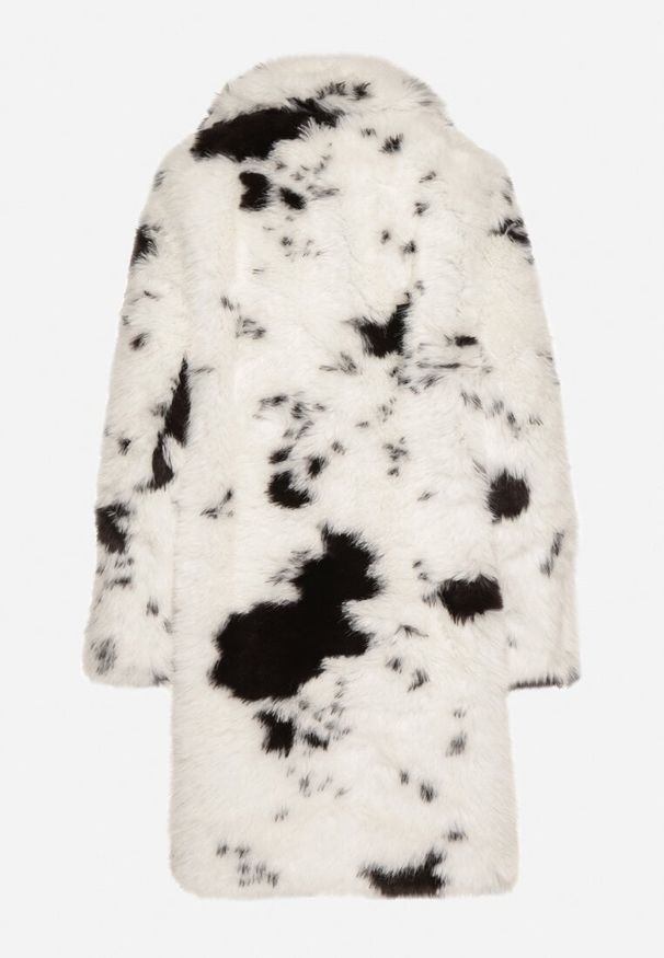 Born2be - Biało-Brązowy Płaszcz Futerko o Długim Kroju w Krowie Łaty Otirena. Okazja: na co dzień. Kolor: biały. Materiał: futro. Długość: długie. Styl: casual, elegancki