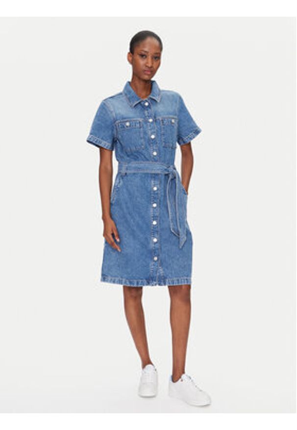 TOMMY HILFIGER - Tommy Hilfiger Sukienka jeansowa WW0WW44380 Niebieski Regular Fit. Kolor: niebieski. Materiał: bawełna
