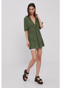 Roxy Sukienka kolor zielony mini rozkloszowana. Kolor: zielony. Materiał: tkanina. Długość rękawa: krótki rękaw. Wzór: gładki. Typ sukienki: rozkloszowane. Długość: mini #3