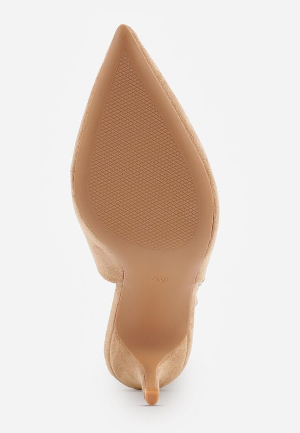 Renee - Ciemnobeżowe Sandały na Szpilce w Stylu Slingback Tarosie. Okazja: na co dzień. Zapięcie: sprzączka. Kolor: beżowy. Materiał: jeans. Sezon: wiosna. Obcas: na szpilce. Styl: elegancki, casual