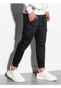 Ombre Clothing - Spodnie męskie JOGGERY z kieszeniami cargo - czarne V1 P886 - XXL. Kolor: czarny. Materiał: elastan, bawełna. Wzór: geometria #3