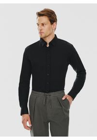 Pako Lorente - PAKO LORENTE – Czarna bawełniana koszula męska. Kolor: czarny, zielony. Materiał: bawełna. Długość rękawa: długi rękaw. Długość: długie. Wzór: gładki #1