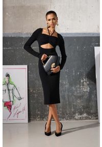 Karl Lagerfeld sukienka KL x The Ultimate icon kolor czarny midi dopasowana. Typ kołnierza: dekolt w karo. Kolor: czarny. Materiał: materiał, dzianina. Długość rękawa: długi rękaw. Typ sukienki: dopasowane. Długość: midi #3