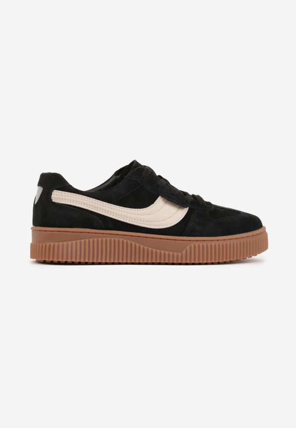 Born2be - Czarne Zamszowe Sneakersy w Stylu Klasycznych Tenisówek ze Skórzaną Wkładką Riosera. Okazja: na co dzień. Kolor: czarny. Materiał: zamsz, skóra