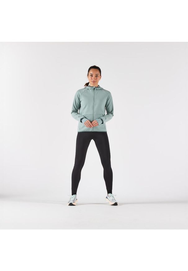 KIPRUN - Bluza do biegania damska Kiprun Run 500 Warm ocieplana. Kolor: zielony. Materiał: lyocell, elastan, poliester, materiał. Sport: bieganie