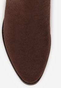 Born2be - Ciemnobrązowe Ażurowe Botki Typu Kowbojki ze Skórzaną Wkładką Ozdobione Frędzlami Ceziva. Okazja: na co dzień. Kolor: brązowy. Materiał: skóra. Wzór: ażurowy, aplikacja. Styl: casual, elegancki, klasyczny #4