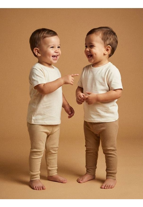 Sinsay - Bawełniane legginsy z prążkowanej dzianiny 2 pack - beżowy. Kolor: beżowy. Materiał: prążkowany, dzianina, bawełna