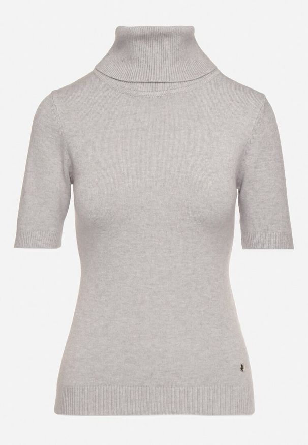 Born2be - Jasnoszara Bluzka z Golfem z Dodatkiem Wiskozy i Bawełny z Krótkim Rękawem Ciamira. Okazja: na spotkanie biznesowe. Typ kołnierza: golf. Kolor: szary. Materiał: wiskoza, bawełna. Długość rękawa: krótki rękaw. Długość: krótkie. Wzór: aplikacja. Styl: biznesowy, elegancki