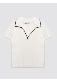 Big-Star - Koszulka damska polo z kontrastowym wykoŅczeniem biała Micka 100. Typ kołnierza: polo. Kolor: biały. Materiał: prążkowany, skóra, dzianina. Wzór: aplikacja. Styl: elegancki, sportowy #5