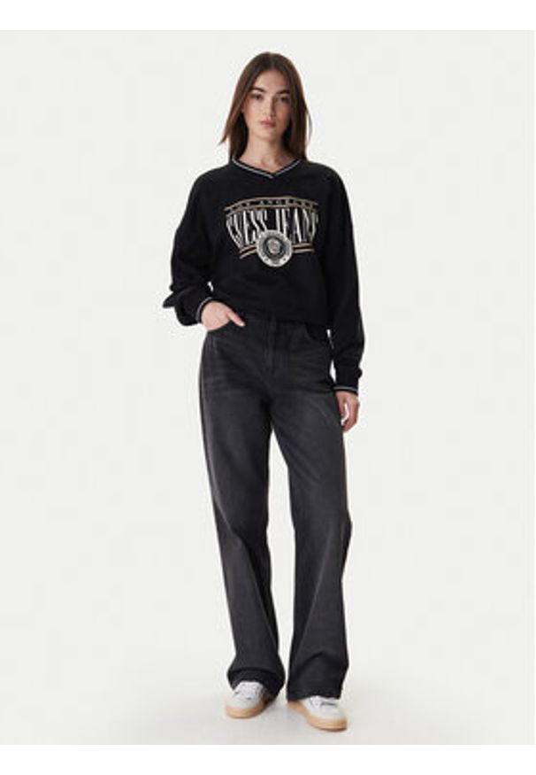 Guess Jeans Bluza W6RQ09 K68I4 Czarny Oversize. Kolor: czarny. Materiał: bawełna
