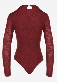 Renee - Bordowe Body Longsleeve z Koronki z Bawełną Zenisesa. Okazja: na co dzień, na imprezę. Typ kołnierza: kołnierzyk stójkowy. Kolor: czerwony. Materiał: bawełna, koronka. Długość rękawa: długi rękaw. Długość: długie. Wzór: koronka. Styl: elegancki, casual #3