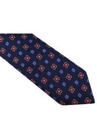 Modini - Granatowy krawat w białe i niebieskie kwiatki D44. Kolor: biały, wielokolorowy, niebieski. Materiał: mikrofibra, tkanina. Wzór: kwiaty #1