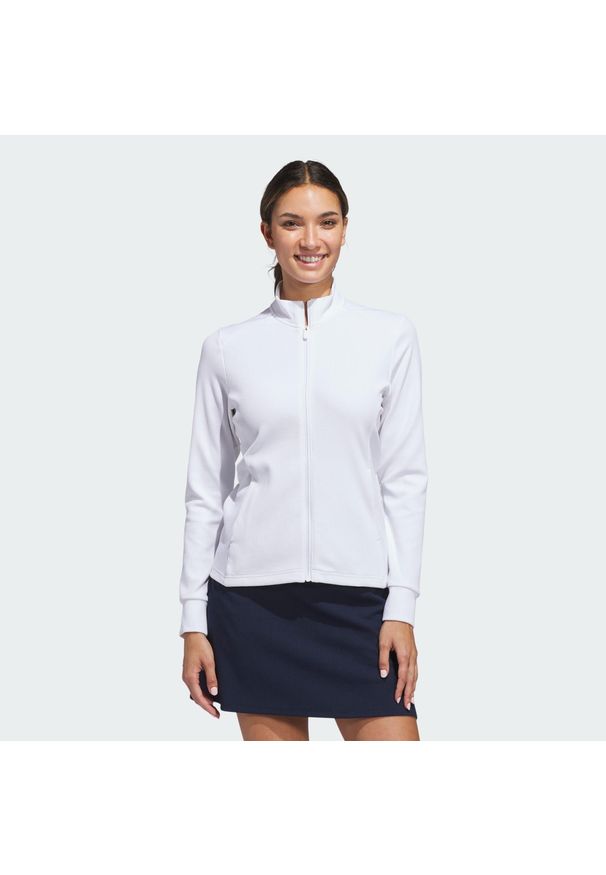 Adidas - Kurtka Performance Textured z suwakiem na całej długości. Typ kołnierza: golf. Kolor: biały. Sport: golf