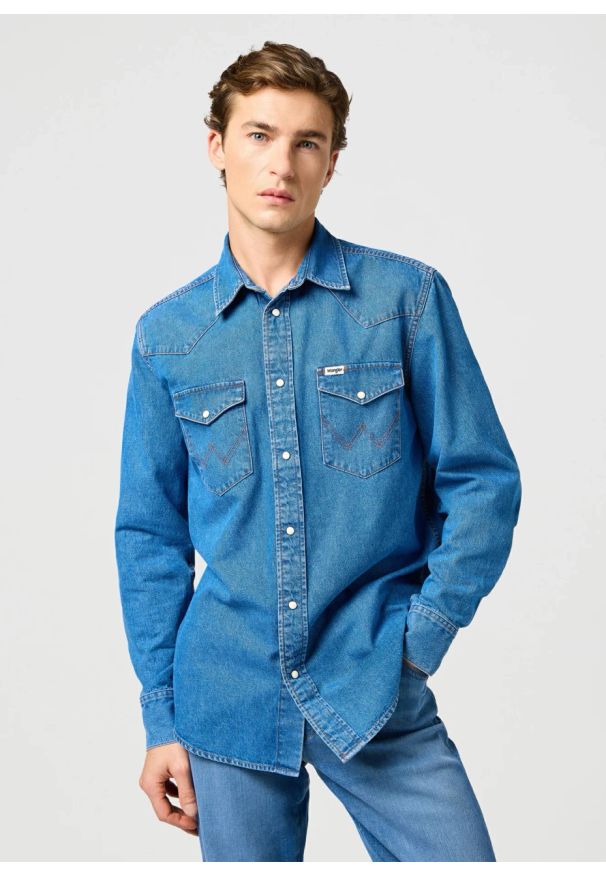 Wrangler - WRANGLER MĘSKA KOSZULA JEANSOWA WRANGLER WESTERN SHIRT COOL MEDIUM 112362373. Materiał: jeans