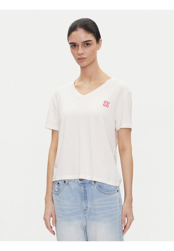 Hugo - HUGO T-Shirt Nika_T-Shirt 50540046 Écru Regular Fit. Kolor: kremowy. Materiał: bawełna