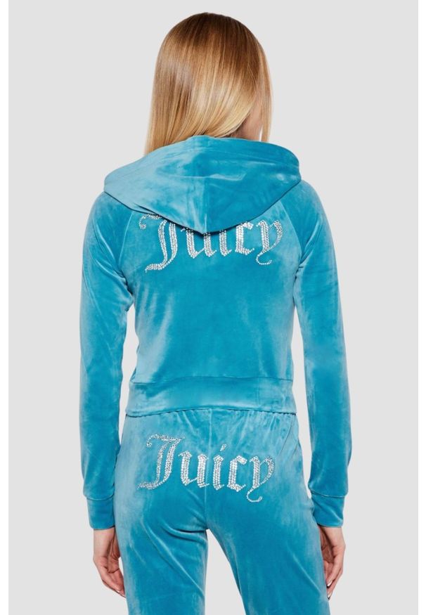 Juicy Couture - JUICY COUTURE Niebieska damska bluza Madison, Rozmiar L. Okazja: na co dzień. Kolor: niebieski. Materiał: materiał. Styl: casual, klasyczny
