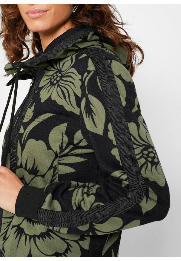 bonprix - Bluza rozpinana z bawełną. Kolor: czarny. Materiał: bawełna. Wzór: nadruk
