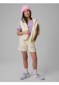 4f - 4F T-shirt regular z nadrukiem dziewczęcy - fioletowy 158 (12-13 lat). Okazja: na co dzień. Kolor: fioletowy. Materiał: dzianina, bawełna. Wzór: nadruk. Sezon: lato. Styl: casual #2