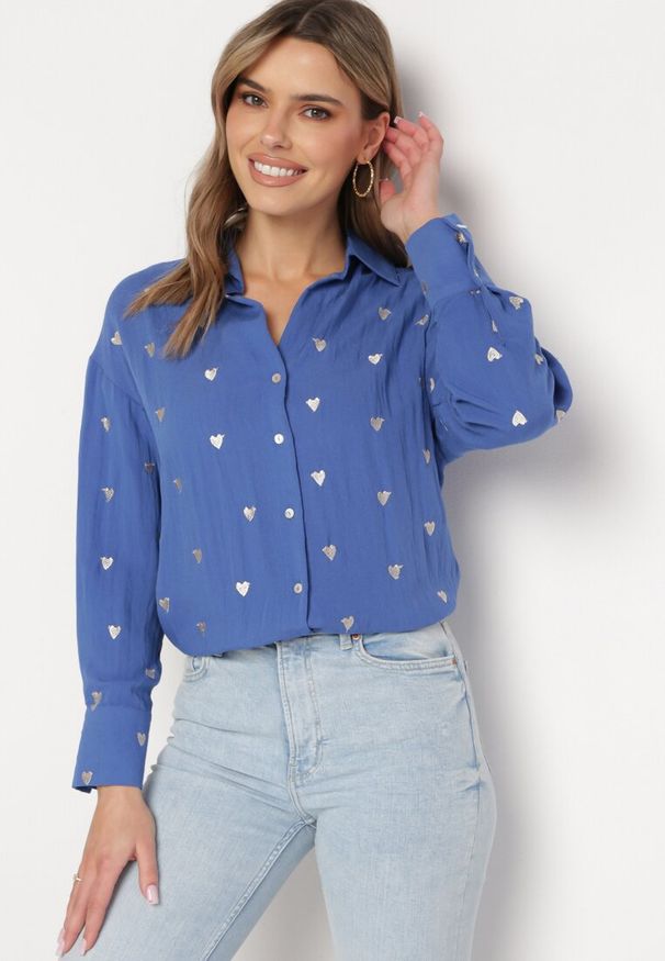 Born2be - Niebieska Bawełniana Koszula z Lnem o Klasycznym Fasonie Tallriel. Okazja: na co dzień. Kolor: niebieski. Materiał: bawełna, len. Sezon: lato. Styl: klasyczny