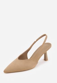 Renee - Ciemnobeżowe Czółenka VICES Typu Slingback na Geometrycznej Szpilce Aziressa. Kolor: beżowy. Wzór: geometria. Obcas: na obcasie. Styl: elegancki. Wysokość obcasa: średni #9