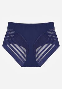 Born2be - Granatowe Majtki Figi z Wysokim Stanem Zdobione Koronką i Siateczką Helieth. Stan: podwyższony. Kolekcja: plus size. Kolor: niebieski. Materiał: koronka. Wzór: aplikacja, koronka #3