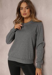 Renee - Ciemnoszara Bluza Diyo. Kolor: szary. Materiał: jeans, polar, materiał. Długość rękawa: długi rękaw. Długość: długie. Wzór: jednolity, prążki. Sezon: jesień, zima. Styl: klasyczny #3