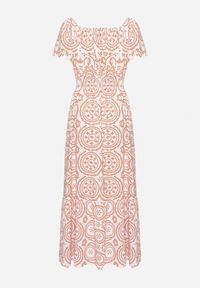 Born2be - Biało-Pomarańczowa Rozkloszowana Sukienka z Bawełną i Abstrakcyjnym Wzorem Ldivoria. Okazja: na imprezę, na spacer. Kolor: biały. Materiał: bawełna. Styl: elegancki #2