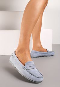 Born2be - Jasnoniebieskie Mokasyny z Imitacji Zamszu na Płaskiej Podeszwie Sallevia. Kolor: niebieski. Materiał: zamsz. Obcas: na płaskiej podeszwie. Styl: elegancki
