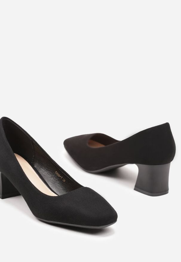 Born2be - Czarne Czółenka z Wkładką z Imitacji Skóry na Słupku z Kwadratowym Noskiem Menniana. Okazja: na spotkanie biznesowe, na ślub cywilny, na wesele, do pracy. Kolor: czarny. Materiał: skóra. Obcas: na słupku. Styl: biznesowy